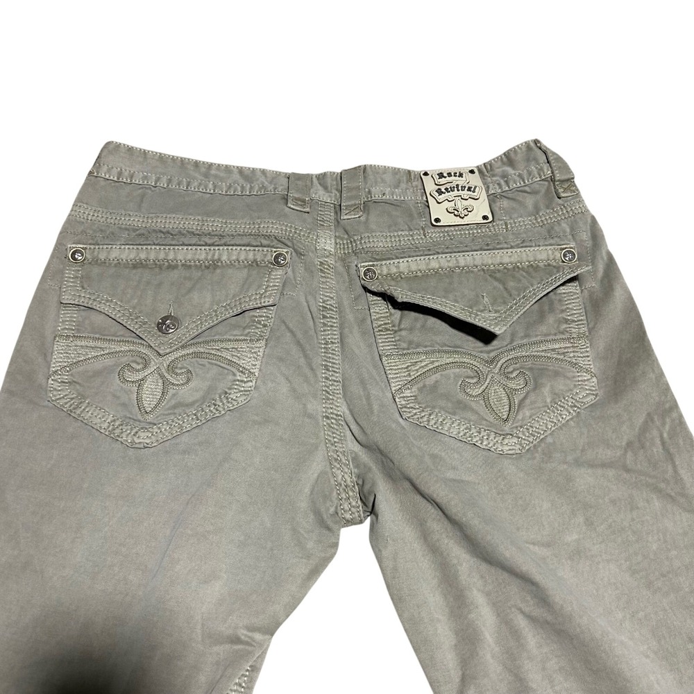 Rock‎ Revival Pants Mens 38 32 Khaki Straight Flap Pocket Heavy Stitch